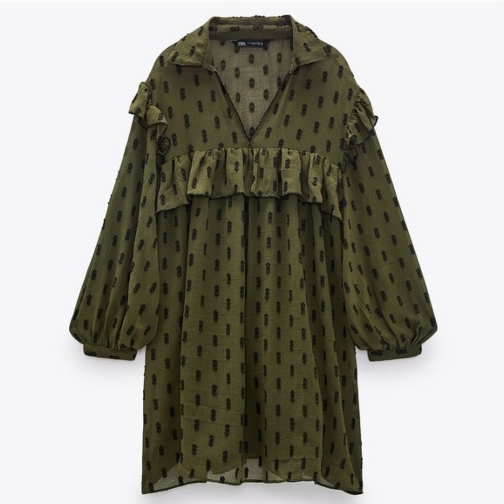 Zara Green dotted mesh mini dress SIZE L
